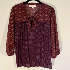3/4 sleeve sheer and knit top with tie Sz L